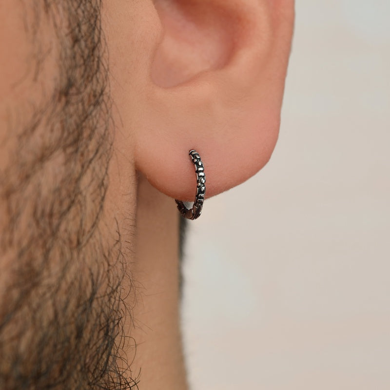 Tumbled Minimal Steel Hoop Earrings Men