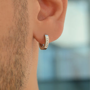 Men's Stoned Steel Hoop Earrings