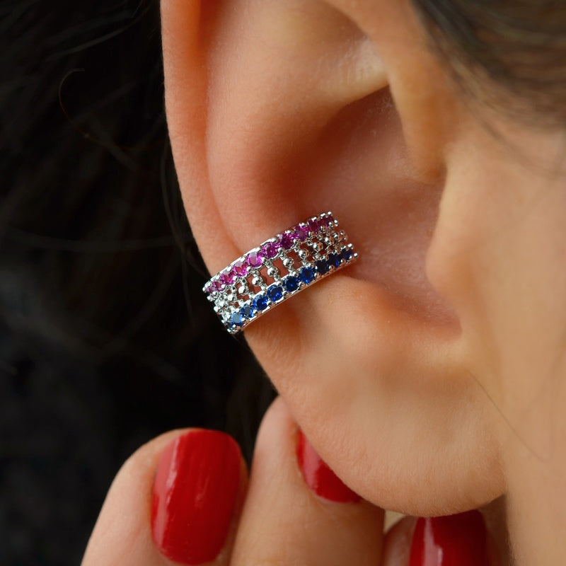 Earcuff Compression Earring with Coloured Stones