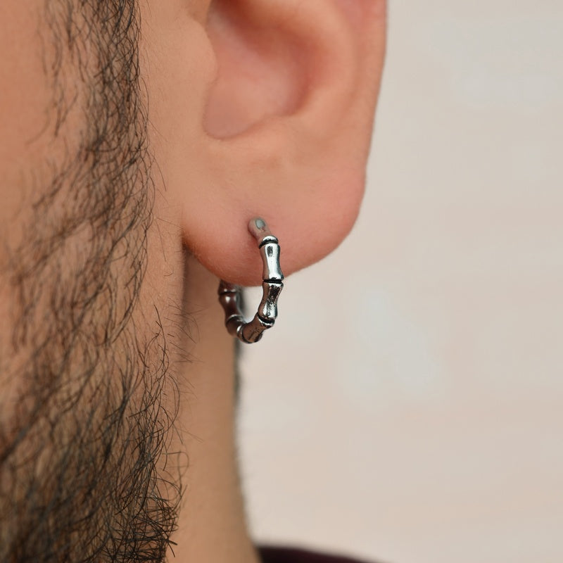 Bone Model Tumbled Steel Hoop Earrings Men