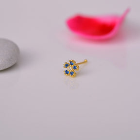 Silver Stone Coloured Flower Nose Pin