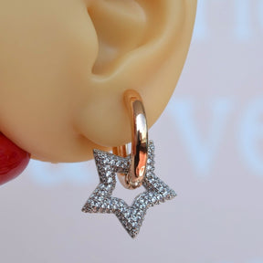 Zircon Stone Star Charm Curved Hoop Earrings