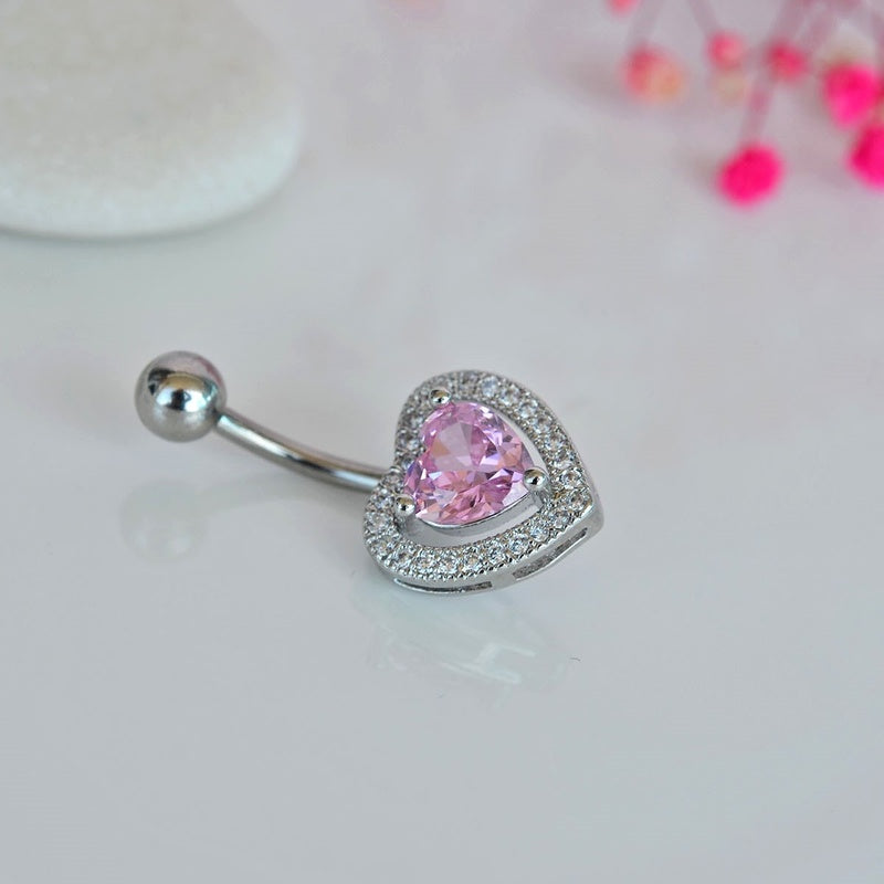 Navel & Belly Piercing with Pink Heart Stones