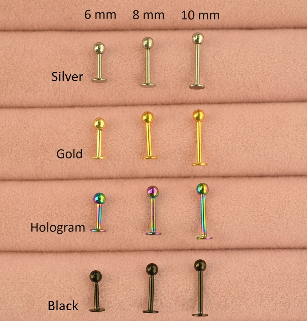 Flat Back Steel Earrings, Conch Piercing, Cartilage, and More Gold Hologram Black and Silver Colour