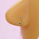 925 Sterling Silver Evil Eye Flower Dangle Nose Piercing, Nose Stud, Tiny Nose Studs, Nose Pin, Nose Pins, Gift for Her