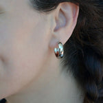 Curved Flat Hoop Earrings Huggie Hoop Earrings Silver Medium Hoop Earrings