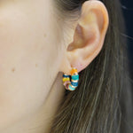 Curved Steel Hoop Earrings with Coloured Enamel in Gold and Silver