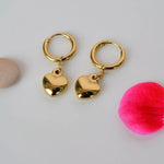 Heart Dangle Steel Hoop Earrings in Gold and Silver