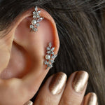 Leaf Earring With Pearls For Cartilage Leaf Earrings Cartilage Earrings Leaf Piercing Single Gold Earrings Silver Earrings