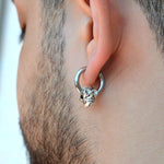 Skull Figured Steel Hoop Mens Earring Mens Earrings Male Huggie Antique Thumb Vintage