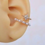 Mini Pearl Ear Cuff Compression Cartilage Earrings with Polar Star Detail