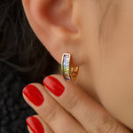 Hoop Earrings Multicolour Shiny Stone Earrings Curved Earrings Gold