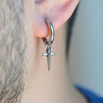 Mens Earrings Dagger Silver Dangle Sword Knife Thumb Antique Steel Hoop Earrings
