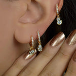 Solitaire Dangle Earrings, Hoop Earrings Stoned Earrings, Shine Earrings Cartilage Piercing Earrings Helix Lobe Top Lobe