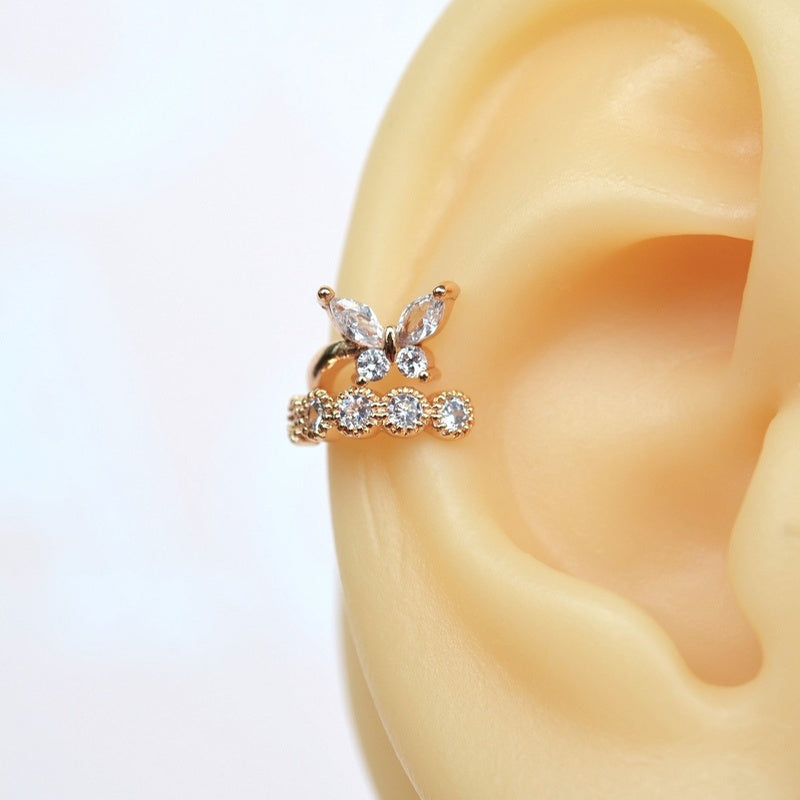 Compression Cartilage Earrings Butterfly Earcuff with Stones