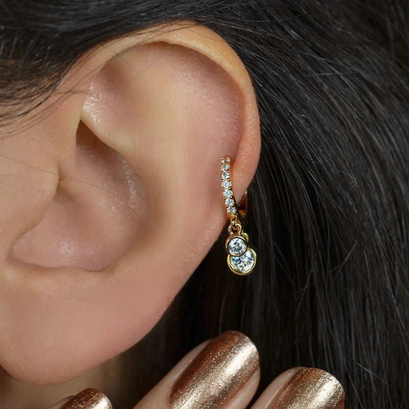 Solitaire Dangle Earrings, Hoop Earrings Stoned Earrings, Shine Earrings  Cartilage Piercing Earrings Helix Lobe Top Lobe
