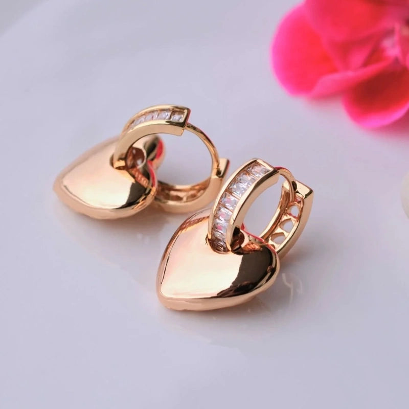 Heart Earrings Curved  Dangle Earrings Drop Earrings with Stone Ring Heart Charm  Gold and Silver