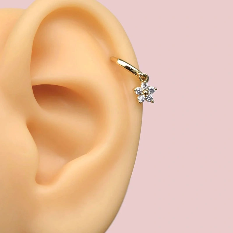 Mini Flower Earring Dangle Earrings,  Hoop Earrings, Helix Piercing Earrings Mini Earrings Gold