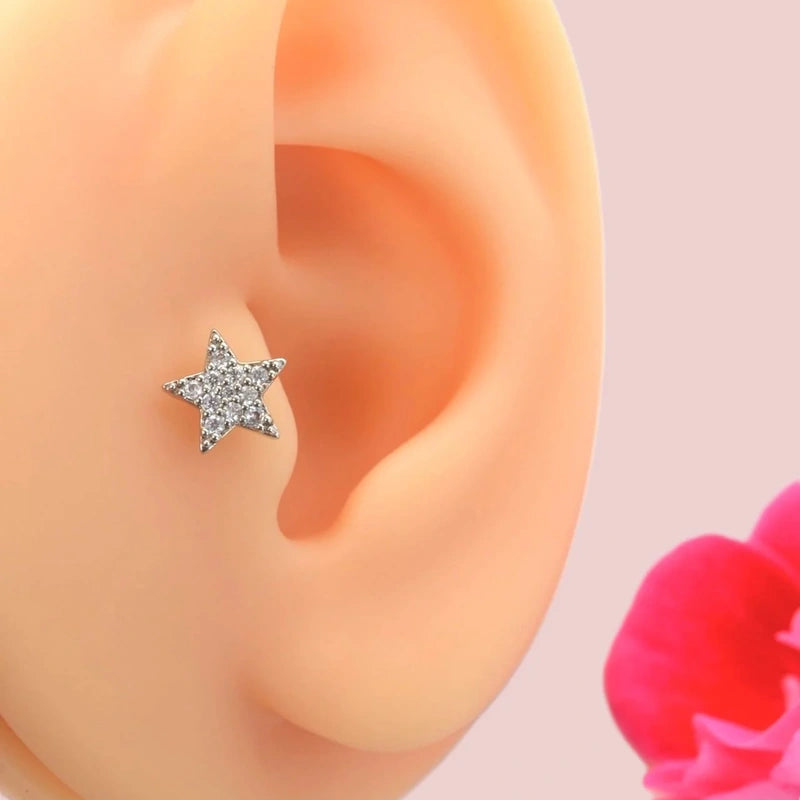 Minimalist Star Stud Earring, Zircon Stone Steel Piercing, Tragus Piercing, Stud Earrings, and Helix Piercing for Lobe