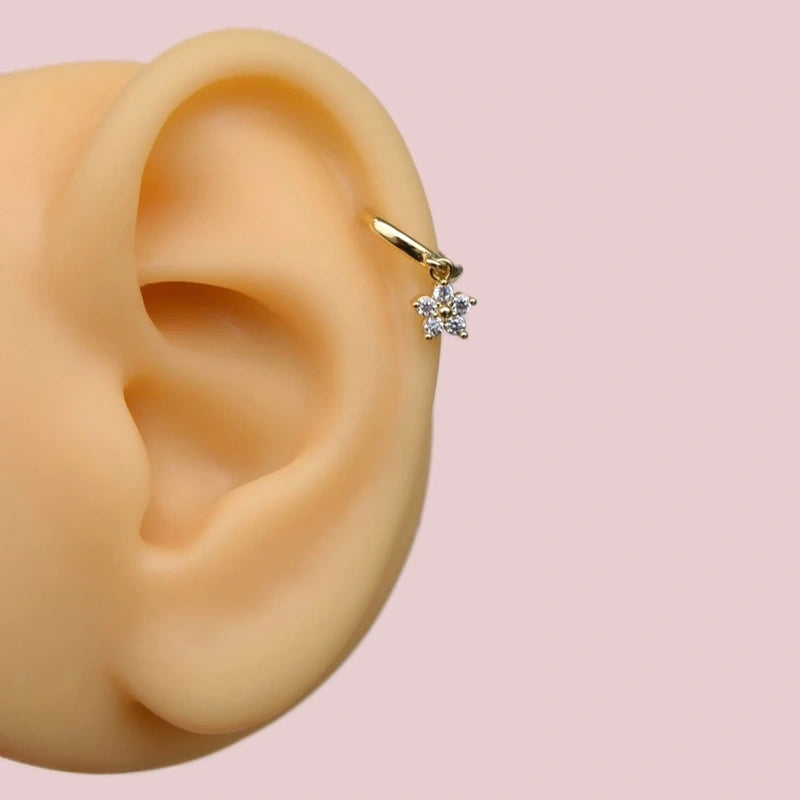 Mini Flower Earring Dangle Earrings,  Hoop Earrings, Helix Piercing Earrings Mini Earrings Gold