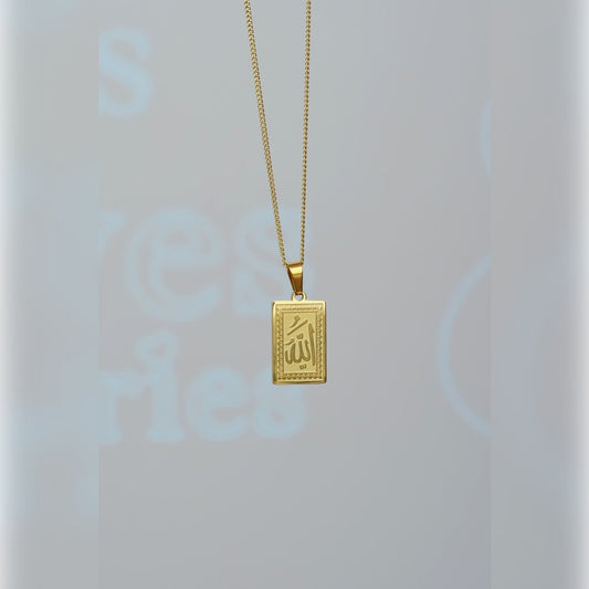 Allah Necklace Rectangular Square Allah Pendant Necklace Gold  Allah Necklace  Gold Necklace  Islamic Jewelry