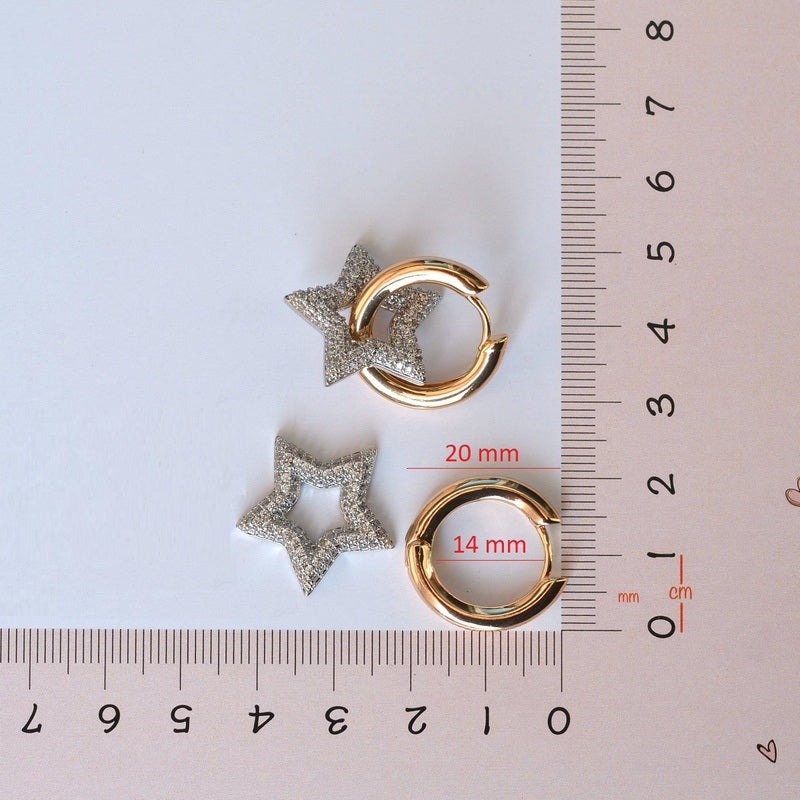 Star Charm Dangle Earrings Drop Earrings Curved Hoop Dangle Earrings Zircon Stone