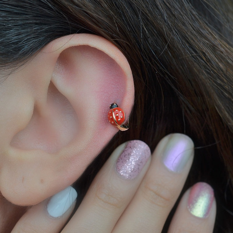 Ladybug Earrings Ring Piercing Minimalist Earring Cute Earrings for Helix, Tragus,  Cartilage Gold  Gift For Her