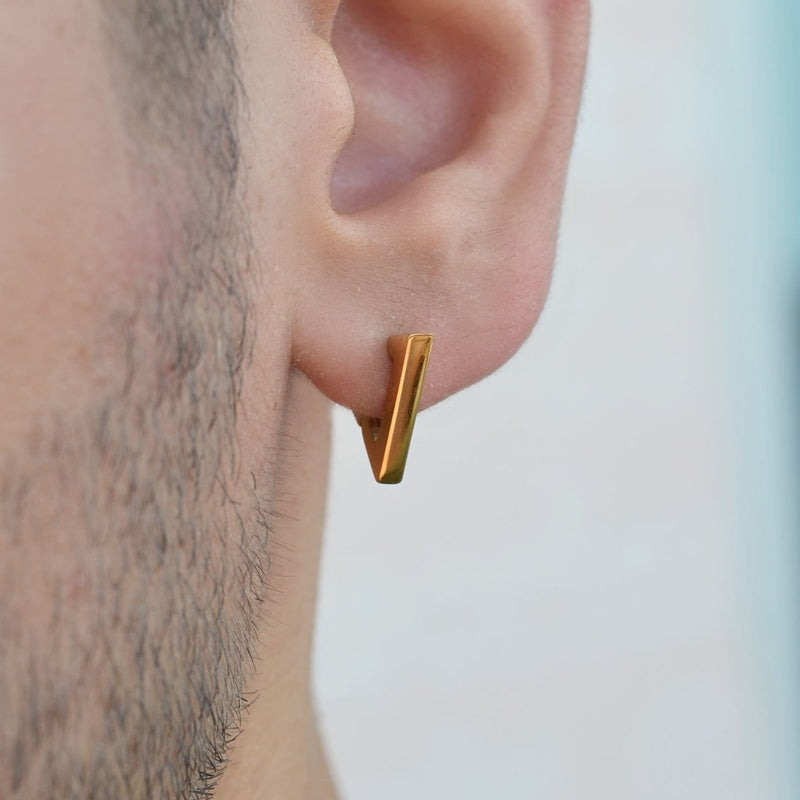 Triangle Steel  Mens Earring Mens Earrings Male  Huggie Antique Thumb Vintage