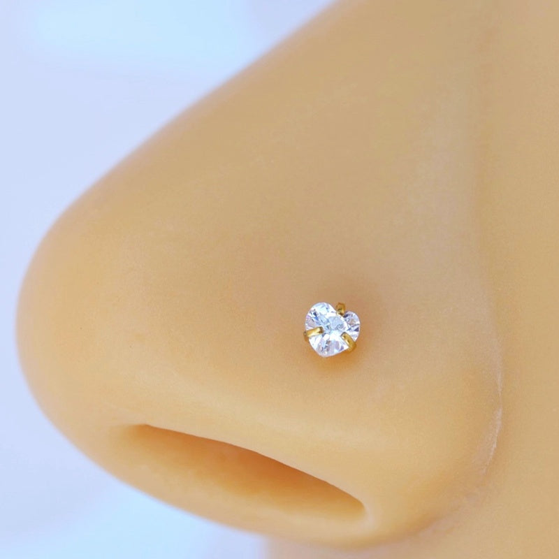3mm Heart Solitaire Nose Stud Thin Tiny Nose Studs Nose Pin Nose Pins Thin Tiny Nose Piercing  Gold Silver