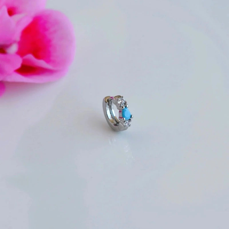 Mini Ring Piercing for Forward Helix, Tragus, and Daith with Blue Ring Piercing Zircon Stone 5 mm