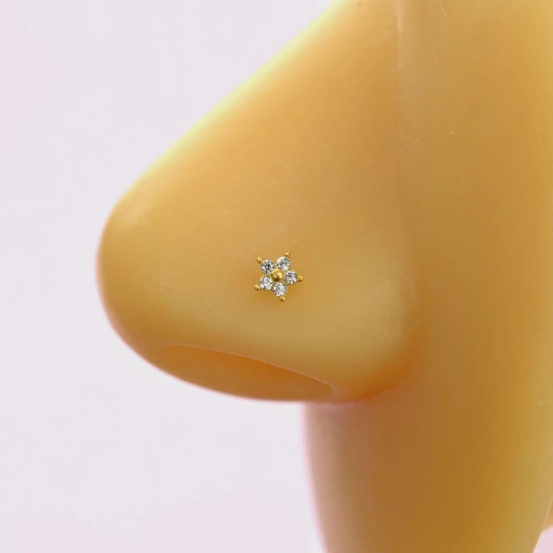 925 Sterling Silver Mini Floral Nose Piercing, Nose Stud, Tiny Nose Studs,  Nose Pin, Nose Pins, Gift for Her