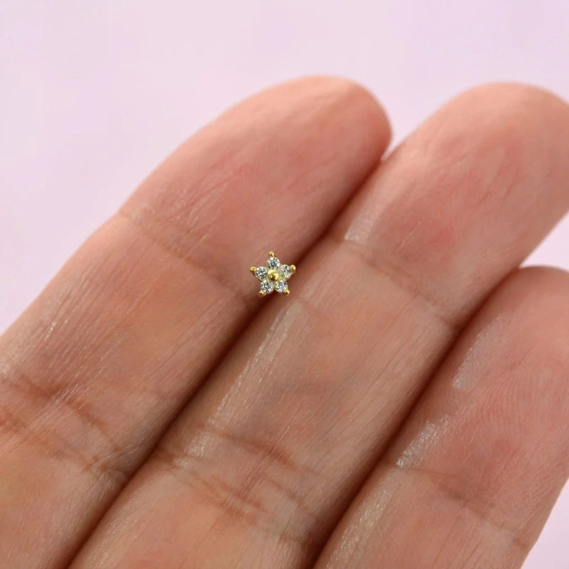 925 Sterling Silver Mini Floral Nose Piercing, Nose Stud, Tiny Nose Studs,  Nose Pin, Nose Pins, Gift for Her