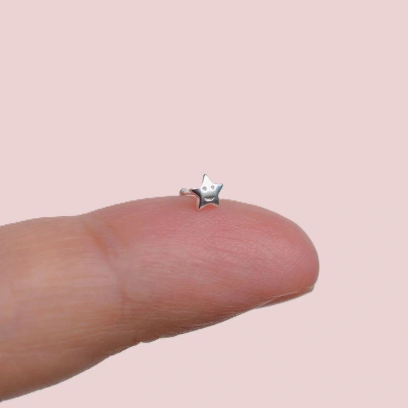 925 Sterling Silver Piercing with Smiley Star Nose Stud, Nose Piercing, Tiny Nose Studs,  Nose Pin, Nose Pins, Gift for Her