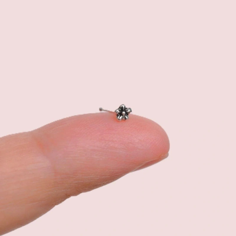 925 Sterling Silver Piercing  Stone Flower Nose Piercing, Nose Stud, Tiny Nose Studs,  Nose Pin, Nose Pins, Gift for Her