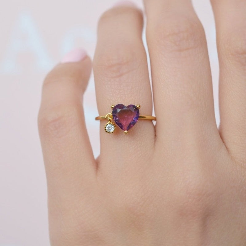Adjustable Heart Ring, Vintage Rings, Anniversary Ring,Statement Ring, Adjustable Ring, Rings for Women Pink, Purple