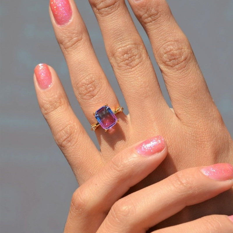 Adjustable Baguette Ring,Vintage Rings, Anniversary Ring,Statement Ring,  Adjustable Ring, Rings for Women Pink, Purple