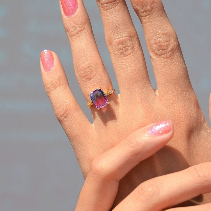 Adjustable Baguette Ring,Vintage Rings, Anniversary Ring,Statement Ring,  Adjustable Ring, Rings for Women Pink, Purple