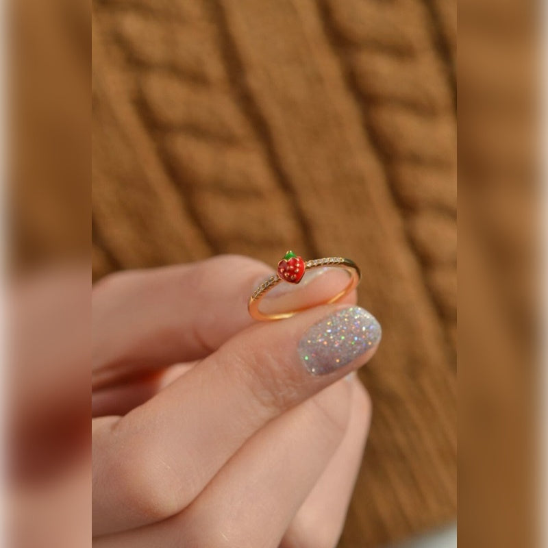 Strawberry Ring - Adjustable Vintage Ring Knuckle Stackable Rings, Minimalist Rings, Joint  Gold Ring Silver Ring Cute Ring Women Ring