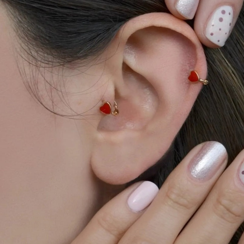 Heart Ring Piercing Black  Blue   Green  Pink  Purple  Red  White Earring Single