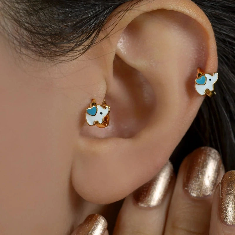 Blue Heart Mini Elephant Tragus Piercing Helix Cartilage Upper Lobe Earring