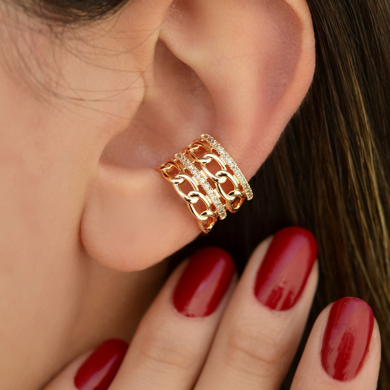 Chain Model Multiple Ear Cuff Cartilage Earrings  Gold Silver