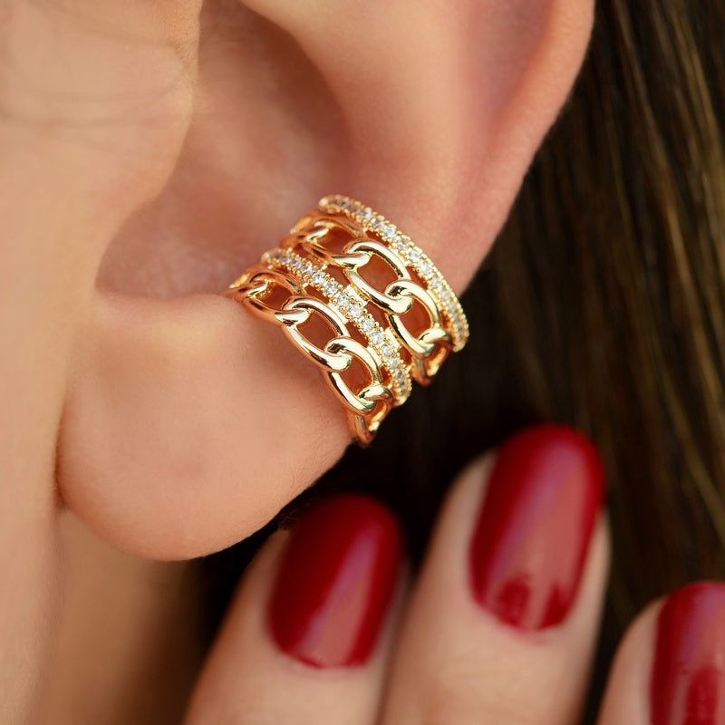 Chain Model Multiple Ear Cuff Cartilage Earrings  Gold Silver