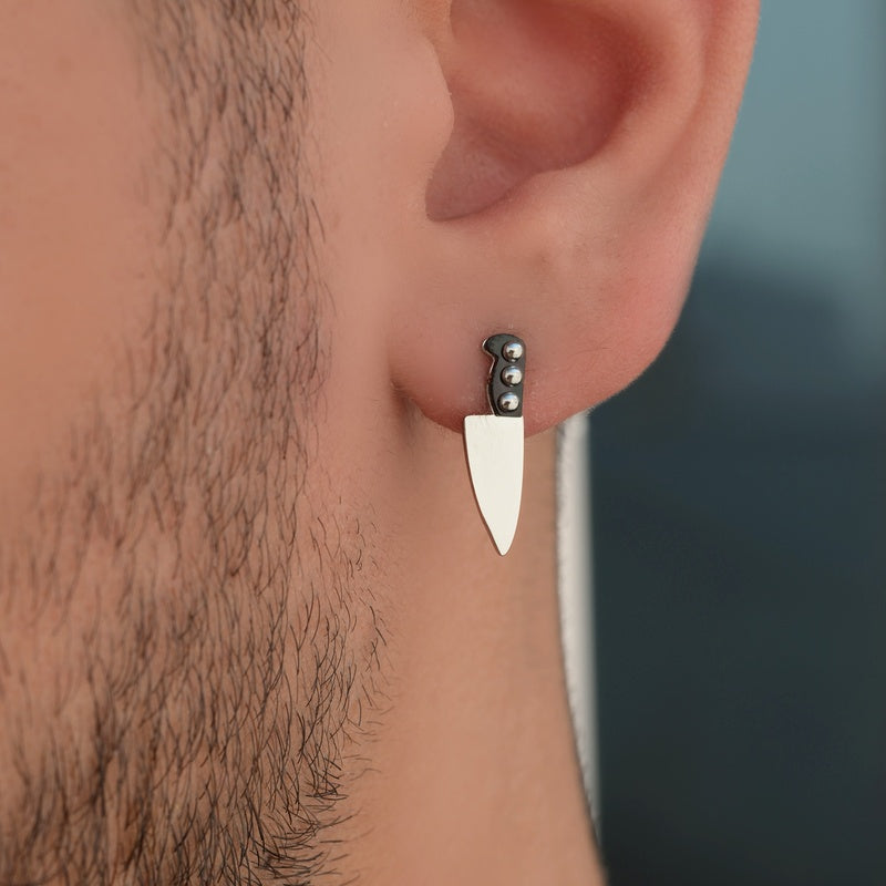 Mens Chef Knife Earring Steel Mens Earring Mens Earrings Male  Huggie Antique Thumb Vintage