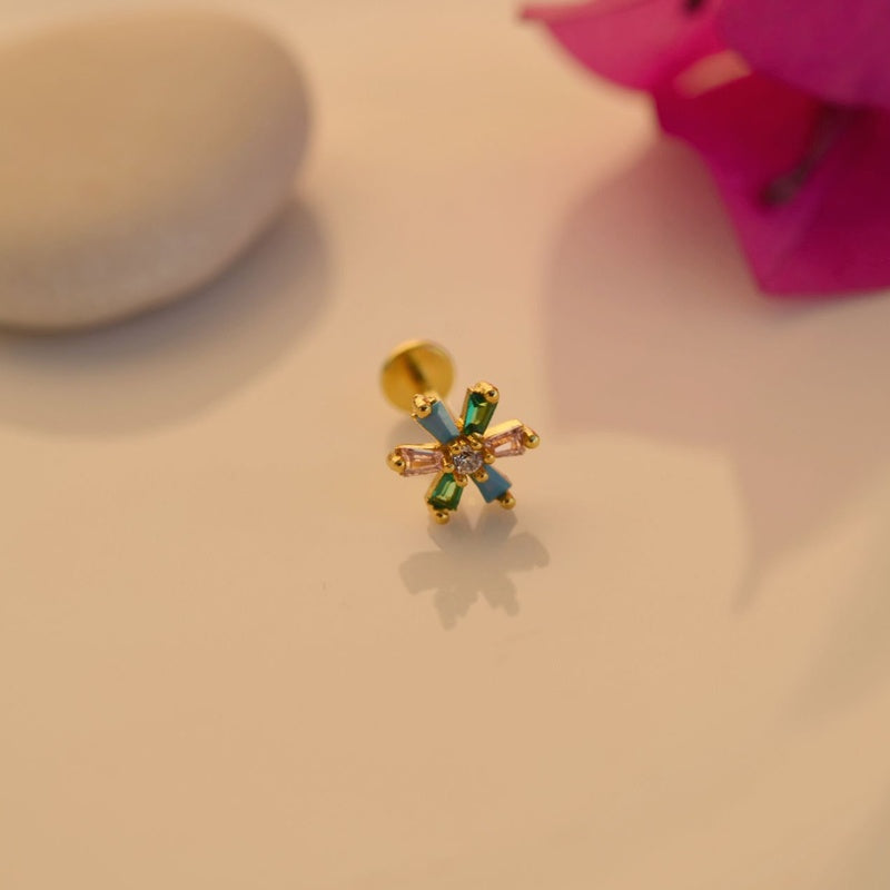 Flower Piercing Tragus Piercing Stud Earring Ear Stud Mini Colorful Helix Cartilage Flower Studs Gift For Her Gold Silver