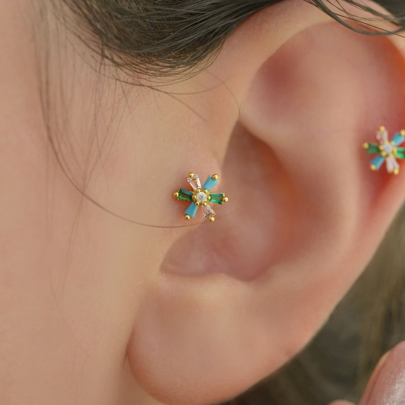 Flower Piercing Tragus Piercing Stud Earring Ear Stud Mini Colorful Helix Cartilage Flower Studs Gift For Her Gold Silver