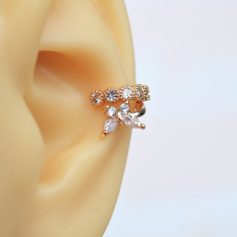 Butterfly Ear Cuff Compression Cartilage Earrings Earcuff with Stones  Gold and Silver