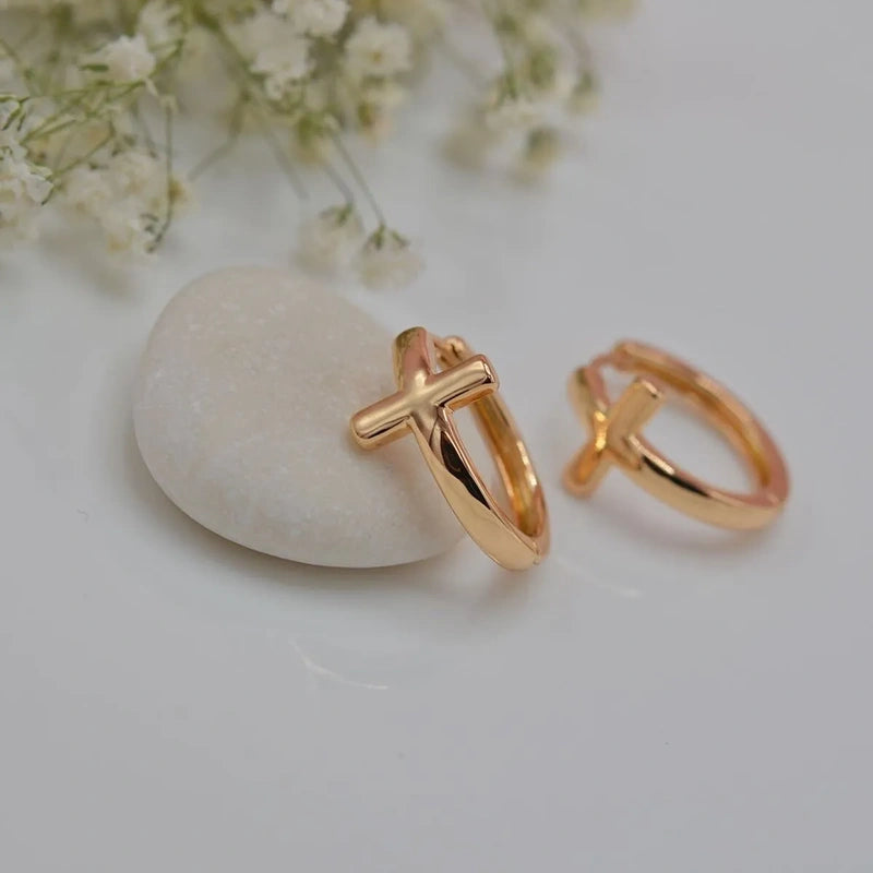 Gold Plated Cross Earrings, Earring Set, Set Of 2, Gold Color Earrings