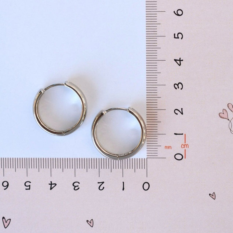 Curved Flat Hoop Earrings Huggie Hoop Earrings   Silver Medium Hoop Earrings