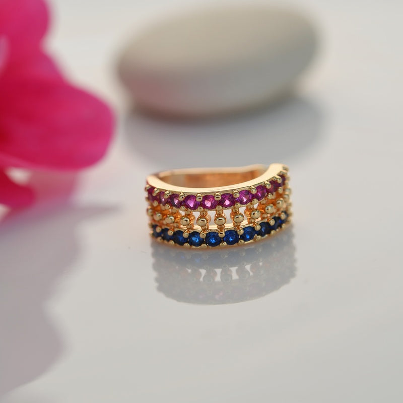 Ear Cuff Compression Earring with Coloured Stones Gold and Silver  Colour