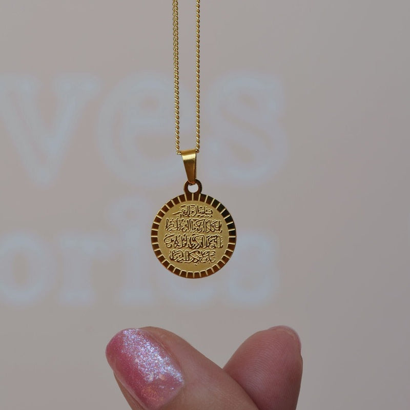 Evil Eye Medallion Necklace, Pendant Necklace, Islamic Necklace, Muslim Necklace, Allah Necklace Gold